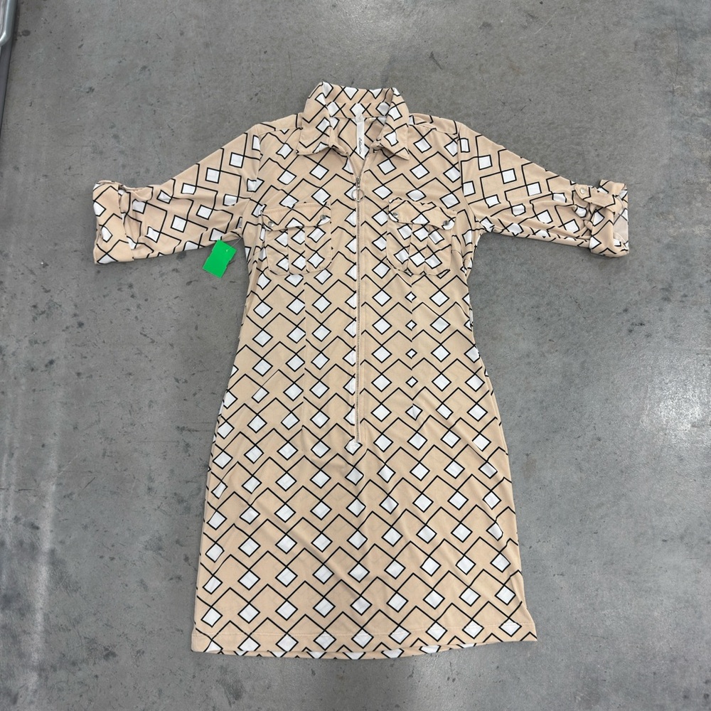 NY | Petite M Geometric Patterned Tan Dress